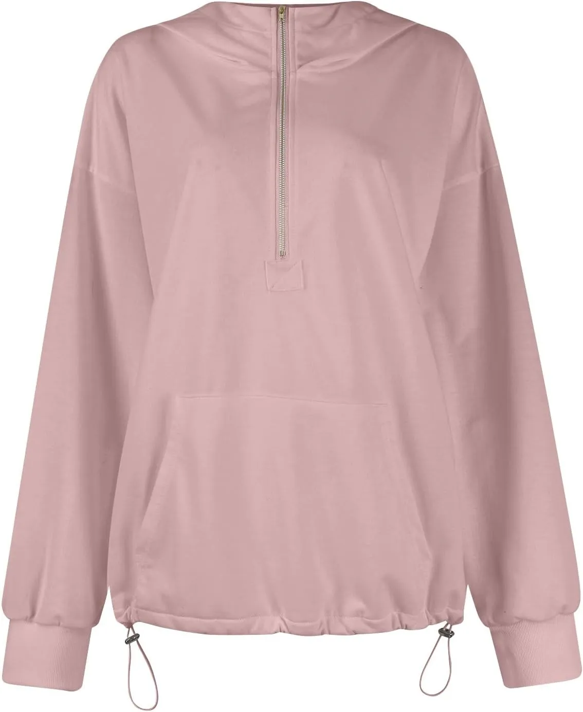 Half Zip Pullover Women Casual Long Sleeve Lapel Hooded Sweatshirt Cute Hoodies with Adjustable Drawstring Bottom