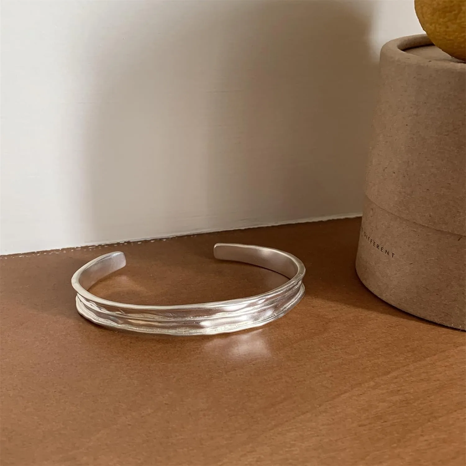 Handmade 925 Sterling Silver Bangle Bracelets For Women Irregular Hammered Cuff Bangles Texture Bangle Bracelets Open Adjustable Cuff Bangles For Women Wide Band Bangles Simple Statement Bangle Gifts
