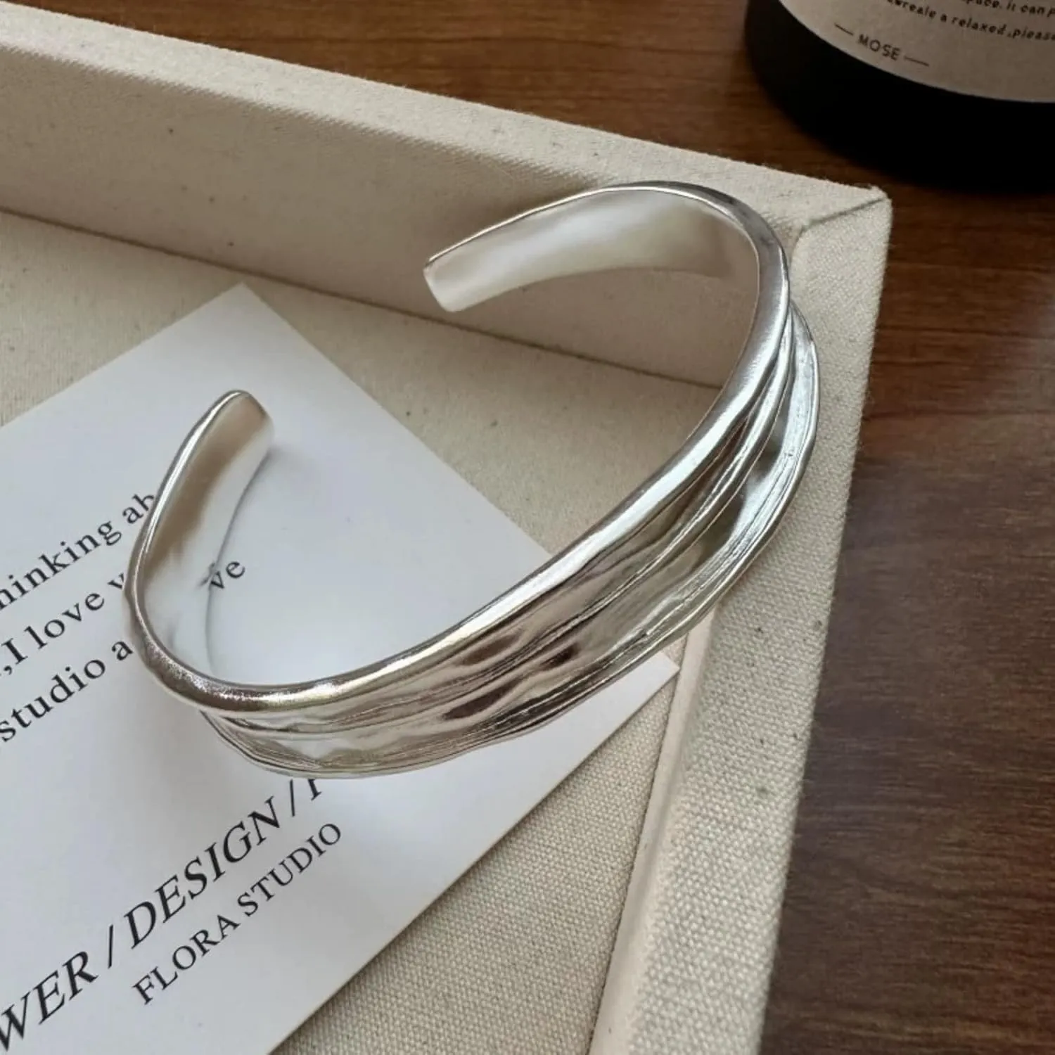 Handmade 925 Sterling Silver Bangle Bracelets For Women Irregular Hammered Cuff Bangles Texture Bangle Bracelets Open Adjustable Cuff Bangles For Women Wide Band Bangles Simple Statement Bangle Gifts