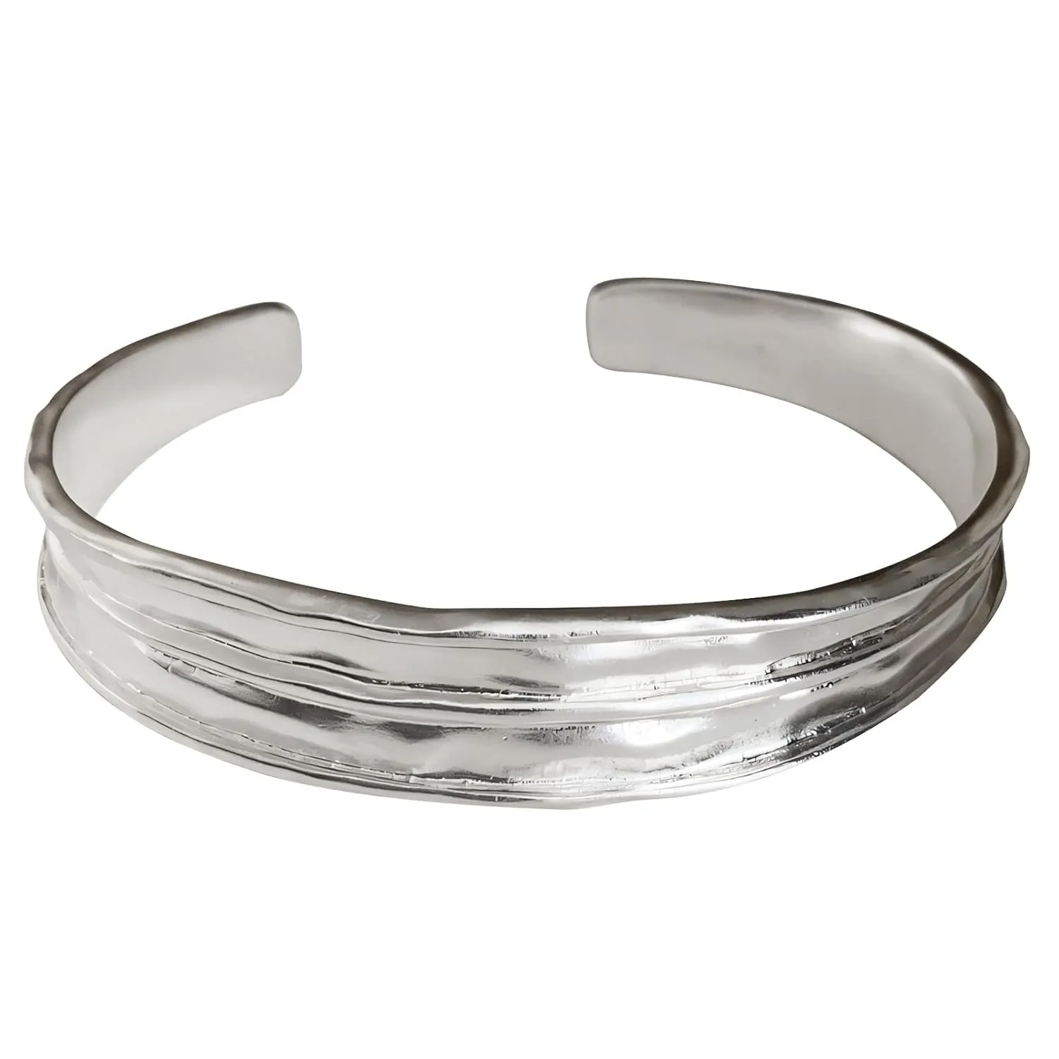 Handmade 925 Sterling Silver Bangle Bracelets For Women Irregular Hammered Cuff Bangles Texture Bangle Bracelets Open Adjustable Cuff Bangles For Women Wide Band Bangles Simple Statement Bangle Gifts