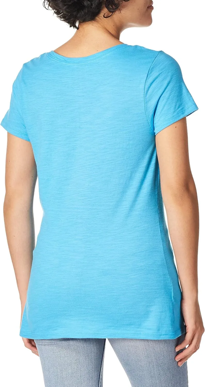Hanes Women's Shirts, Slub Cotton Shirred V-Neck Tee, Cotton T-Shirts for Women, Womens Tee Shirts