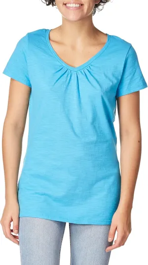 Hanes Women's Shirts, Slub Cotton Shirred V-Neck Tee, Cotton T-Shirts for Women, Womens Tee Shirts