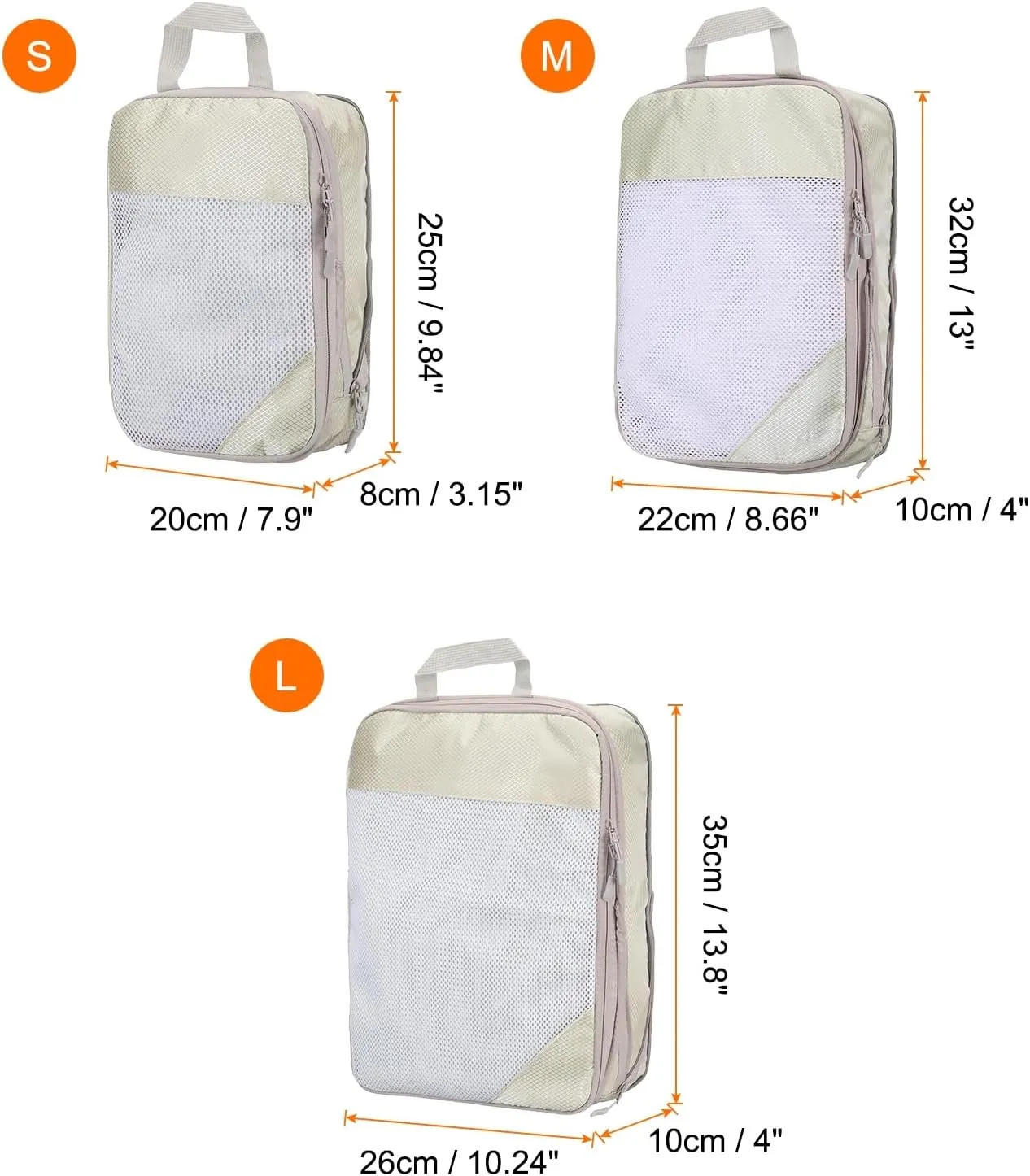 HARFINGTON 3pcs Compression Packing Cube for Suitcases Lightweight Luggage Organizers Bag Expandable Storage Travel Essentials Compression Bags for Carry on Suitcases, Beige