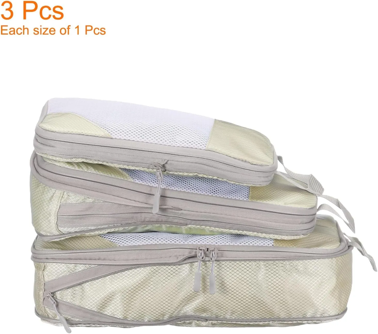 HARFINGTON 3pcs Compression Packing Cube for Suitcases Lightweight Luggage Organizers Bag Expandable Storage Travel Essentials Compression Bags for Carry on Suitcases, Beige