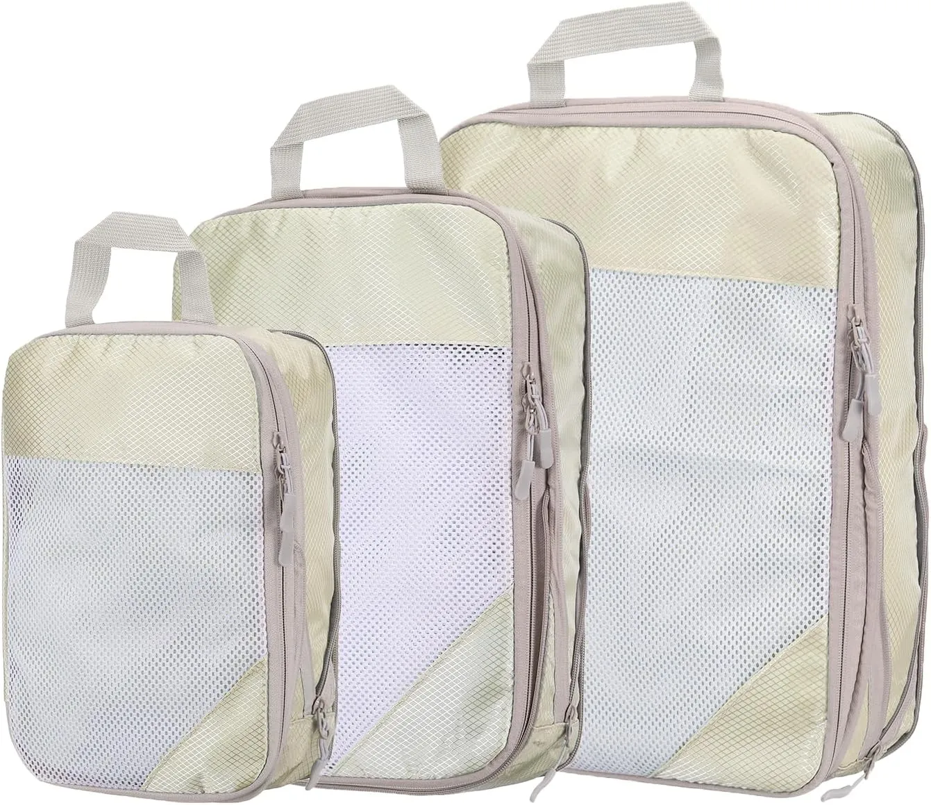 HARFINGTON 3pcs Compression Packing Cube for Suitcases Lightweight Luggage Organizers Bag Expandable Storage Travel Essentials Compression Bags for Carry on Suitcases, Beige