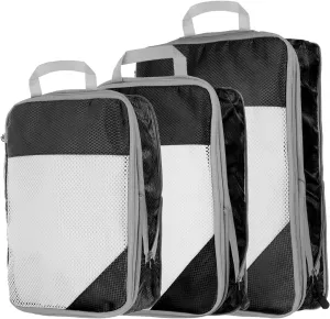 HARFINGTON 3pcs Compression Packing Cube for Suitcases Lightweight Luggage Organizers Bag Travel Essentials Compression Bags for Carry on Suitcases, Black