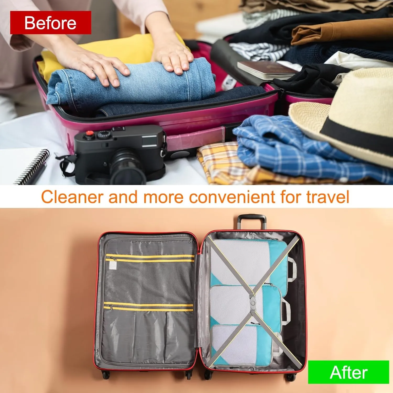 HARFINGTON 3pcs Compression Packing Cube for Suitcases Lightweight Luggage Organizers Bag Travel Essentials Compression Bags for Carry on Suitcases, Black