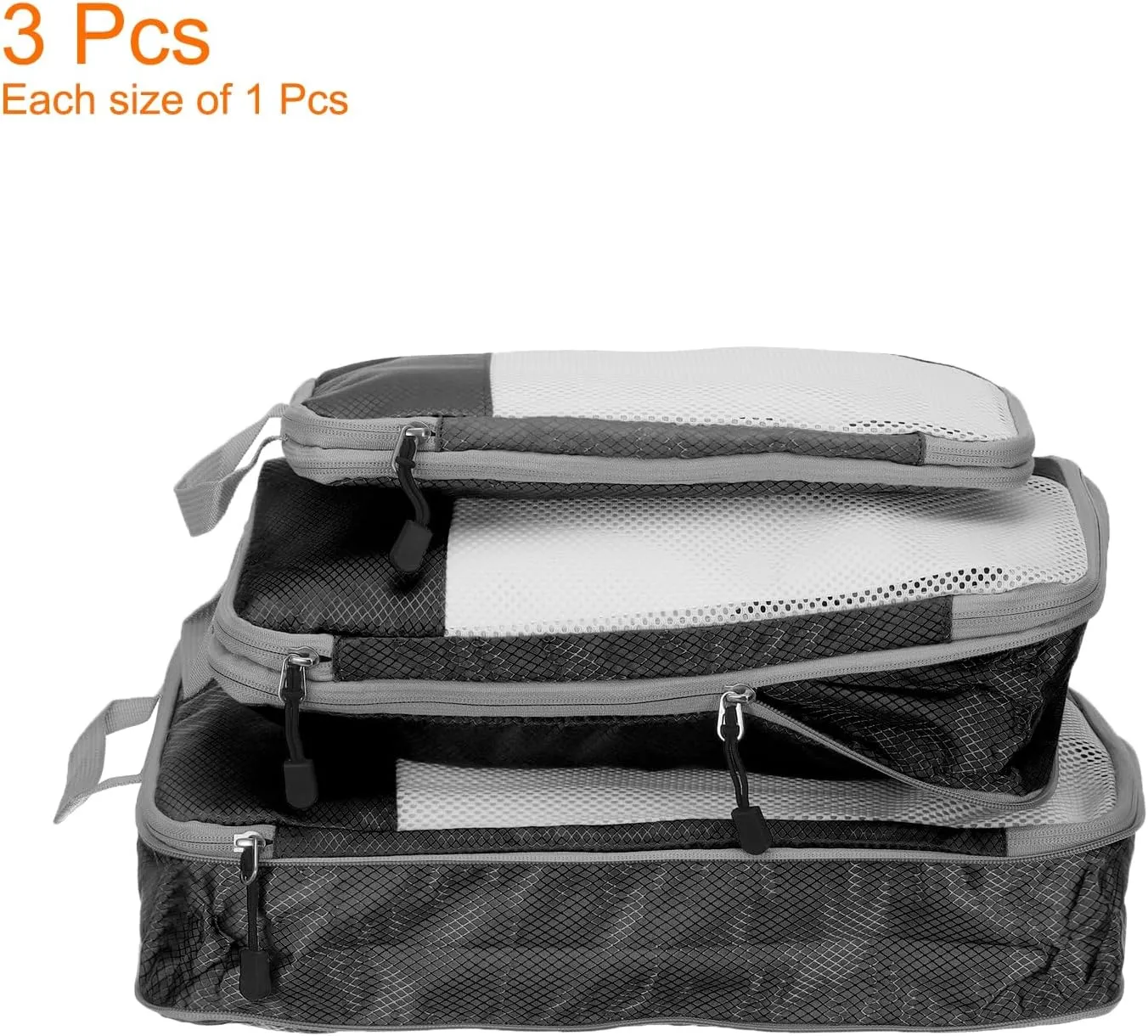 HARFINGTON 3pcs Compression Packing Cube for Suitcases Lightweight Luggage Organizers Bag Travel Essentials Compression Bags for Carry on Suitcases, Black
