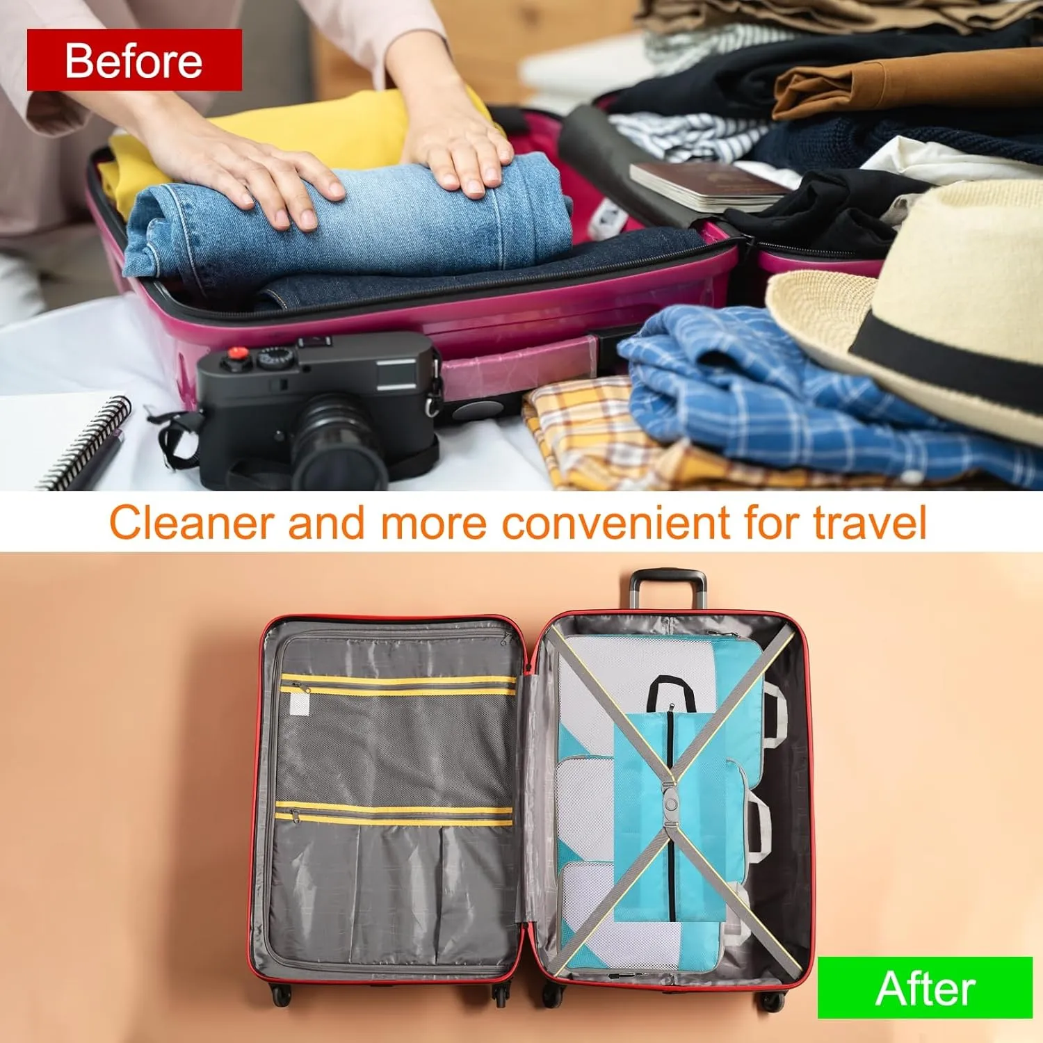HARFINGTON 3pcs Compression Packing Cube for Suitcases Lightweight Luggage Organizers Bag Travel Essentials Compression Bags for Carry on Suitcases, Sky Blue