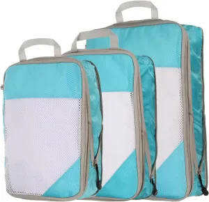 HARFINGTON 3pcs Compression Packing Cube for Suitcases Lightweight Luggage Organizers Bag Travel Essentials Compression Bags for Carry on Suitcases, Sky Blue