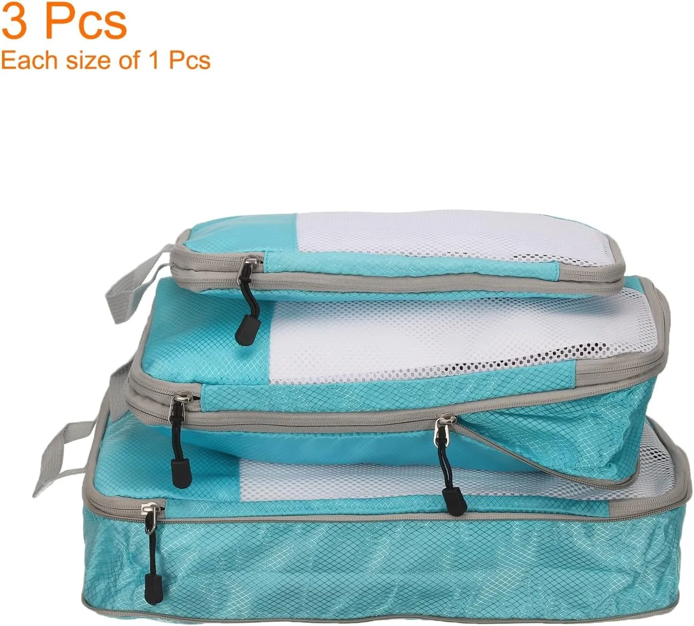 HARFINGTON 3pcs Compression Packing Cube for Suitcases Lightweight Luggage Organizers Bag Travel Essentials Compression Bags for Carry on Suitcases, Sky Blue