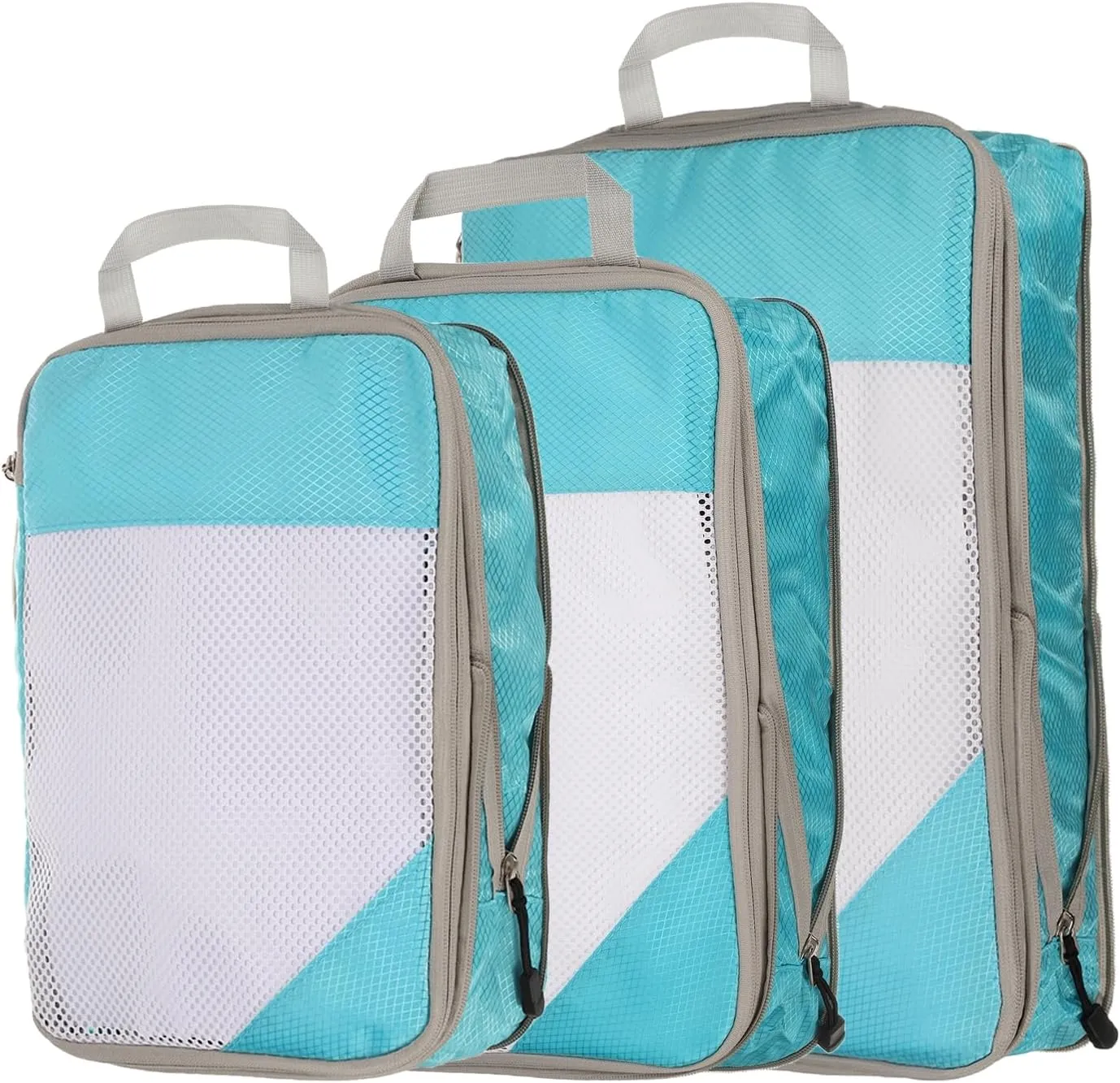 HARFINGTON 3pcs Compression Packing Cube for Suitcases Lightweight Luggage Organizers Bag Travel Essentials Compression Bags for Carry on Suitcases, Sky Blue