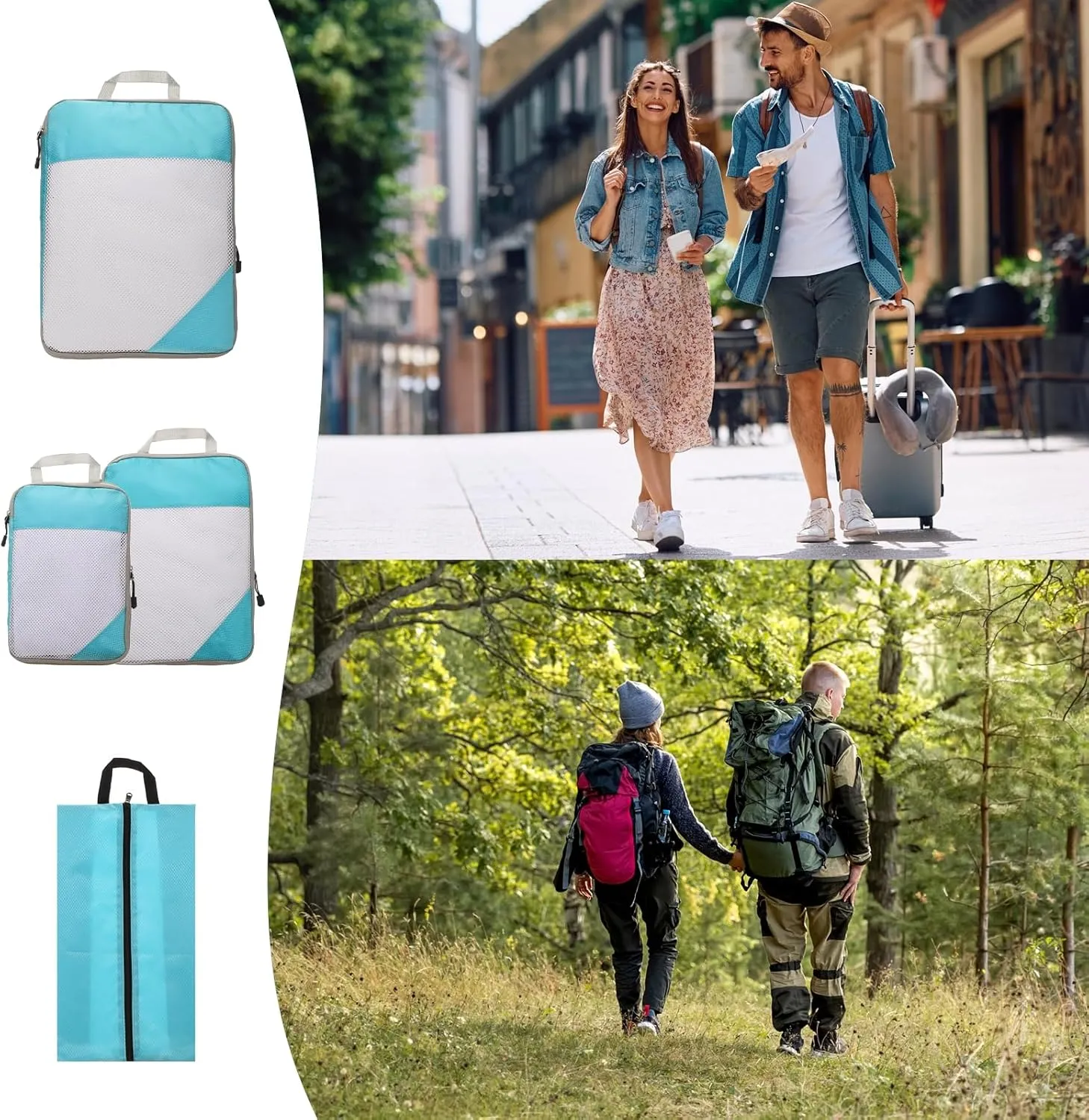 HARFINGTON 3pcs Compression Packing Cube for Suitcases Lightweight Luggage Organizers Bag Travel Essentials Compression Bags for Carry on Suitcases, Sky Blue