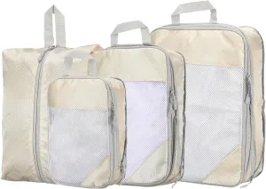 HARFINGTON 4pcs Compression Packing Cube for Suitcases Lightweight Luggage Organizers Bag Expandable Storage Travel Essentials Compression Bags for Suitcases, Beige