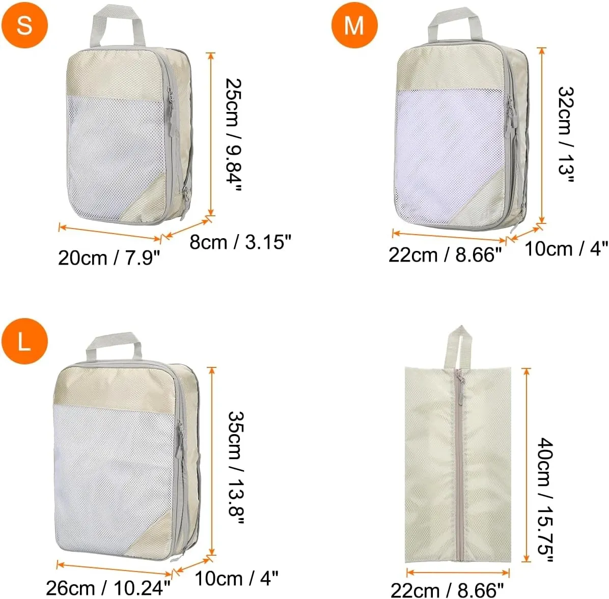 HARFINGTON 4pcs Compression Packing Cube for Suitcases Lightweight Luggage Organizers Bag Expandable Storage Travel Essentials Compression Bags for Suitcases, Beige