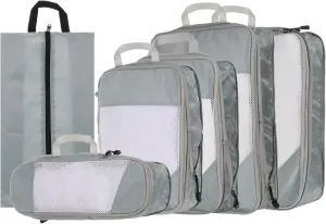 HARFINGTON 6pcs Compression Packing Cube for Suitcases Lightweight Luggage Organizers Bag Travel Essentials Compression Bags for Carry on Suitcases, Grey