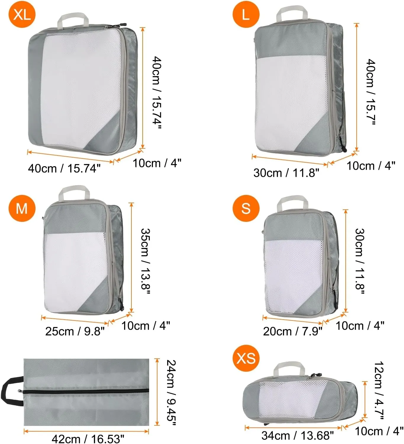 HARFINGTON 6pcs Compression Packing Cube for Suitcases Lightweight Luggage Organizers Bag Travel Essentials Compression Bags for Carry on Suitcases, Grey