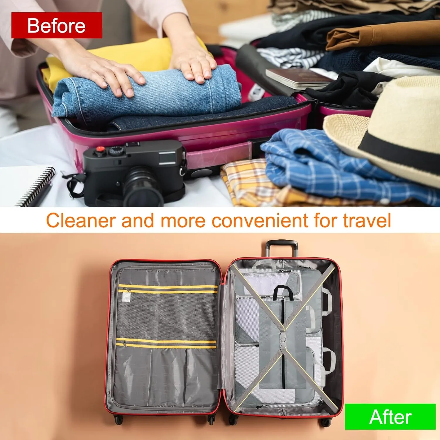 HARFINGTON 6pcs Compression Packing Cube for Suitcases Lightweight Luggage Organizers Bag Travel Essentials Compression Bags for Carry on Suitcases, Grey