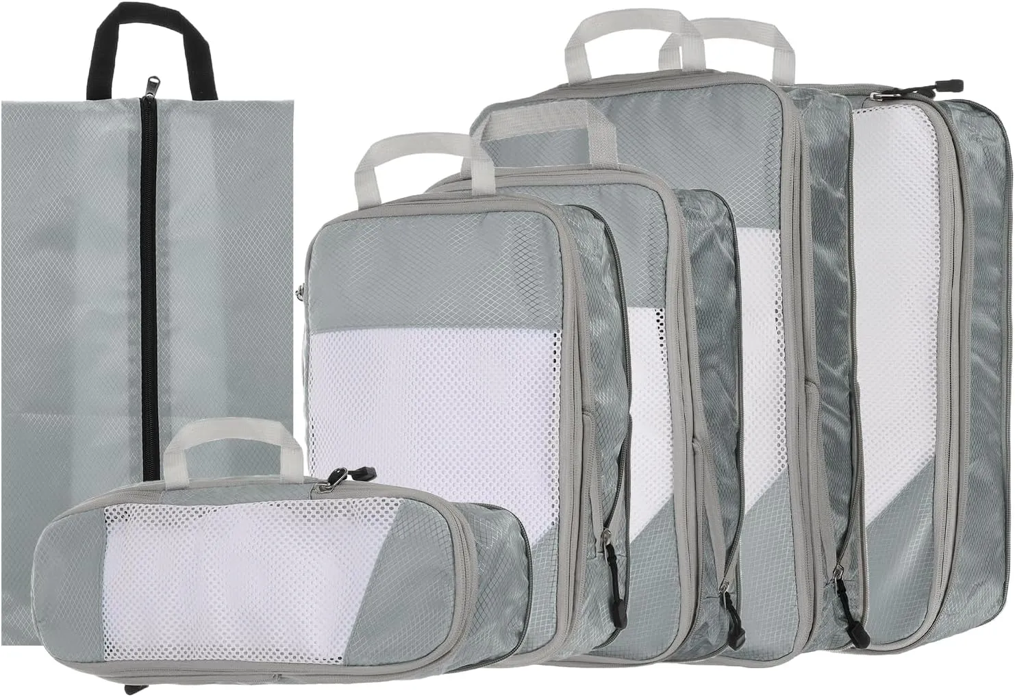 HARFINGTON 6pcs Compression Packing Cube for Suitcases Lightweight Luggage Organizers Bag Travel Essentials Compression Bags for Carry on Suitcases, Grey