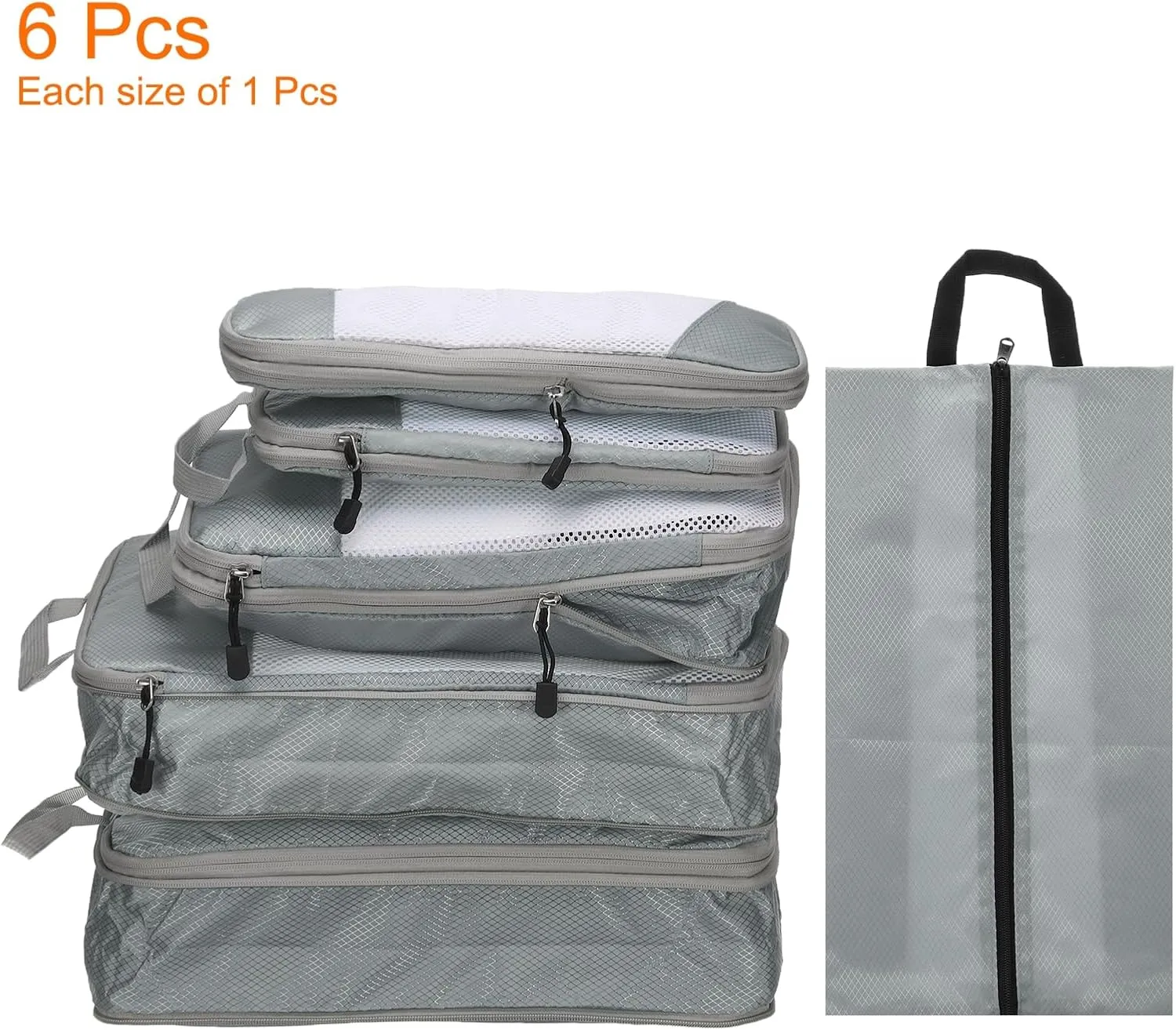 HARFINGTON 6pcs Compression Packing Cube for Suitcases Lightweight Luggage Organizers Bag Travel Essentials Compression Bags for Carry on Suitcases, Grey