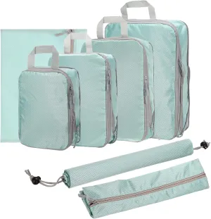 HARFINGTON 7pcs Compression Packing Cube for Suitcases Lightweight Luggage Organizers Bag Expandable Storage Travel Essentials Compression Bags for Carry on Suitcases, Blue