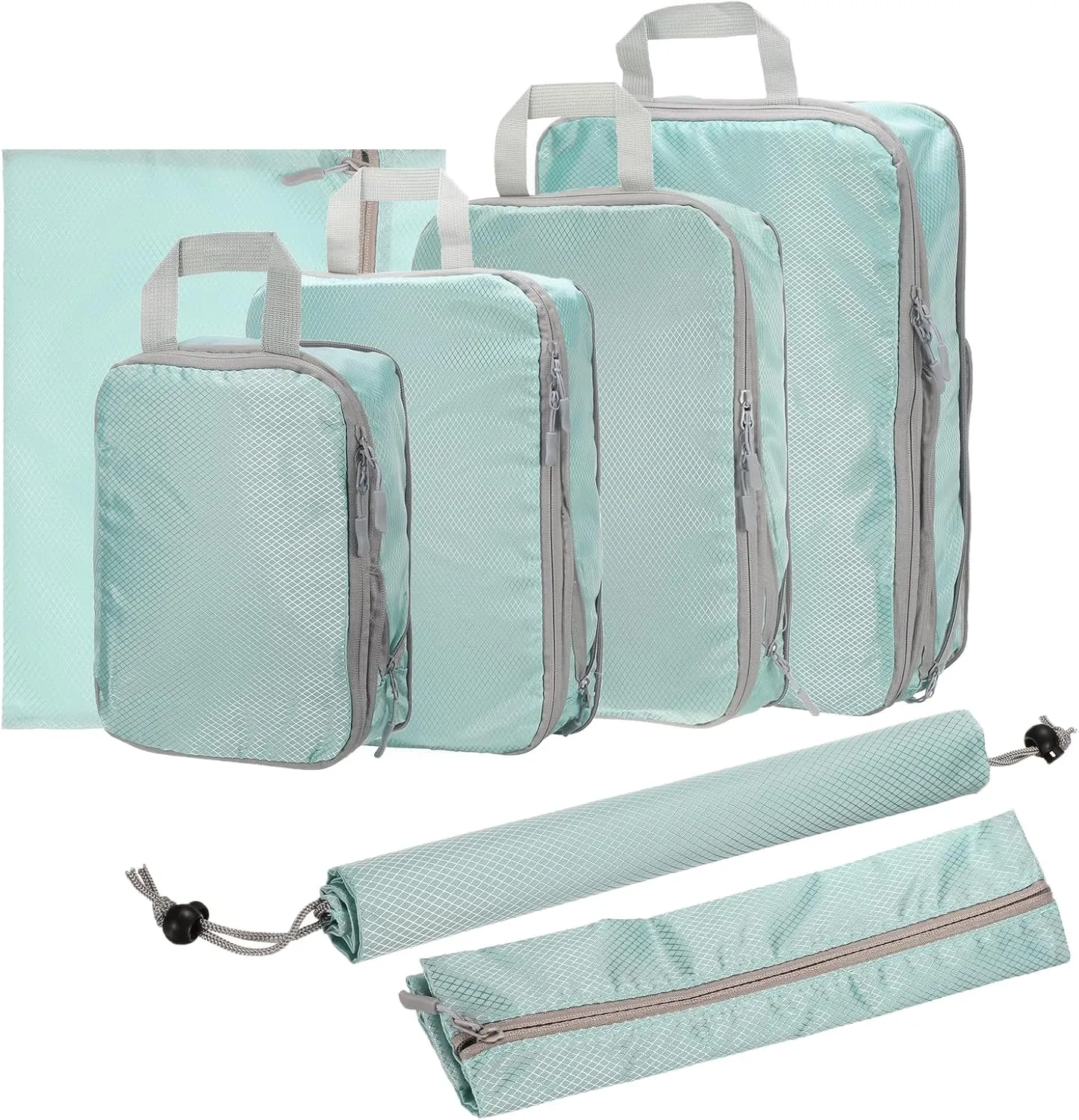 HARFINGTON 7pcs Compression Packing Cube for Suitcases Lightweight Luggage Organizers Bag Expandable Storage Travel Essentials Compression Bags for Carry on Suitcases, Blue