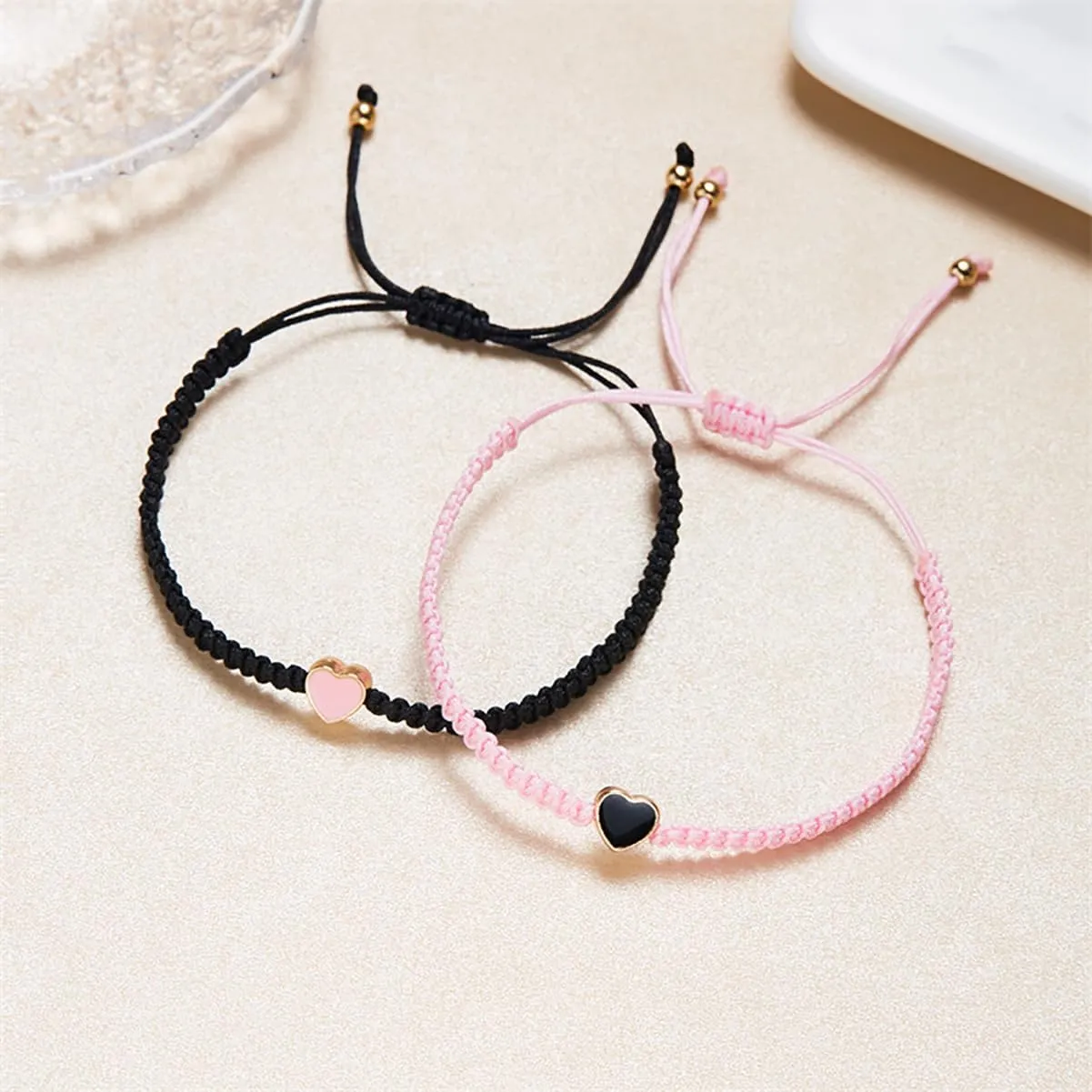 Heart Matching Bracelets for Couples,2 Colorful Friendships Bracelets Adjustable Couple Bracelets set Best Friend Bracelets Valentine's Day Jewelry
