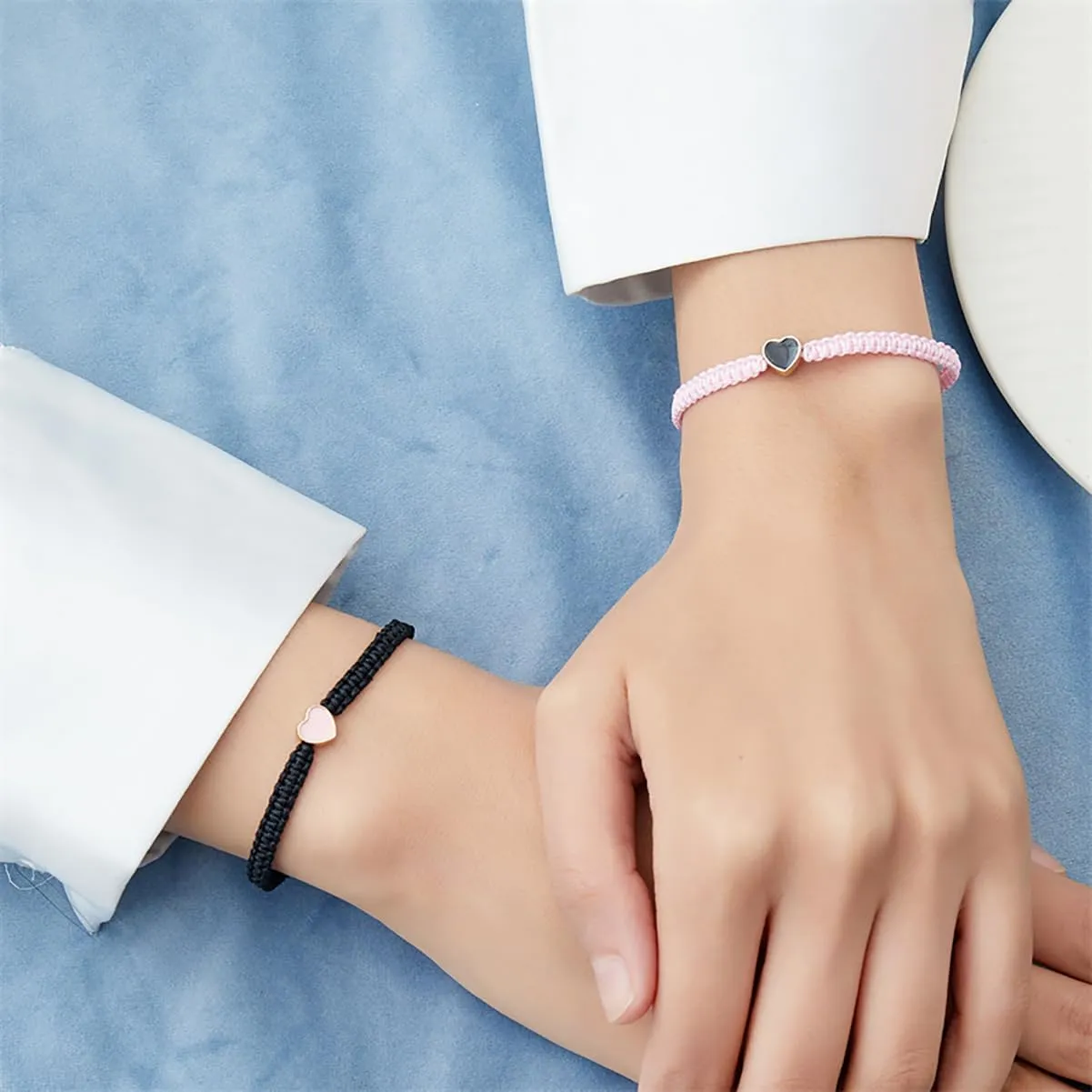 Heart Matching Bracelets for Couples,2 Colorful Friendships Bracelets Adjustable Couple Bracelets set Best Friend Bracelets Valentine's Day Jewelry