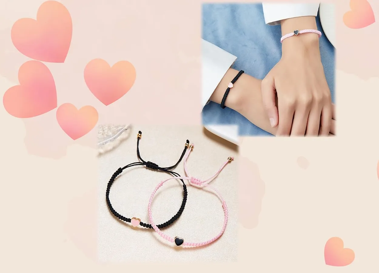 Heart Matching Bracelets for Couples,2 Colorful Friendships Bracelets Adjustable Couple Bracelets set Best Friend Bracelets Valentine's Day Jewelry