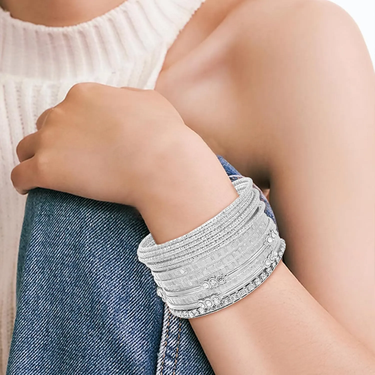 HIIXHC Bangles Bracelets for Women Bracelet Stack Chunky Indian Multi Bangle Bracelet Set Punk Bracelets Jewelry for Women Gift