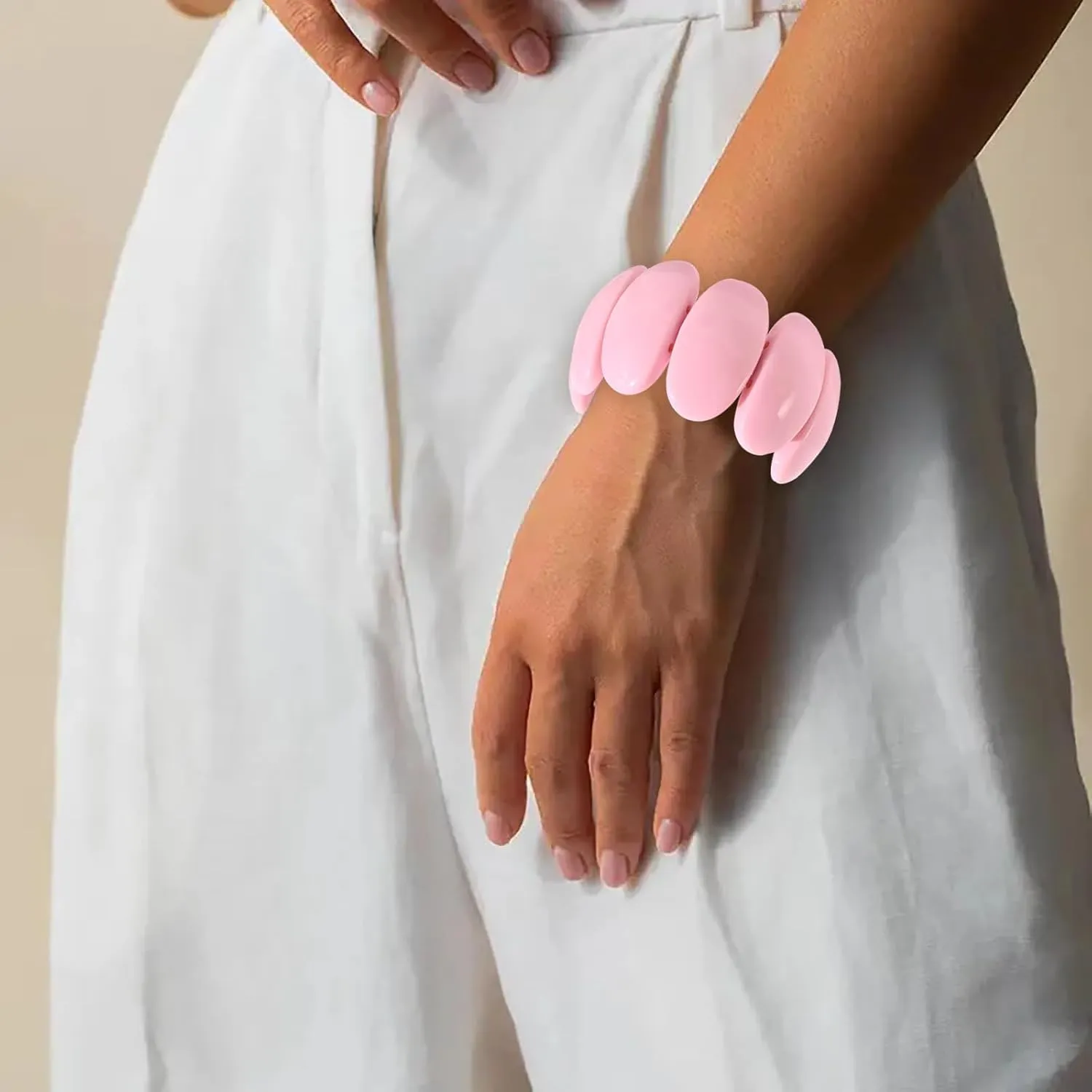 HIIXHC Resin Stretch Bangle Bracelets for Women Acrylic Beads Stretchable Bracelets Wide Irregular Geometric Wristband Summer Beach Jewelry for womens vacation outfits