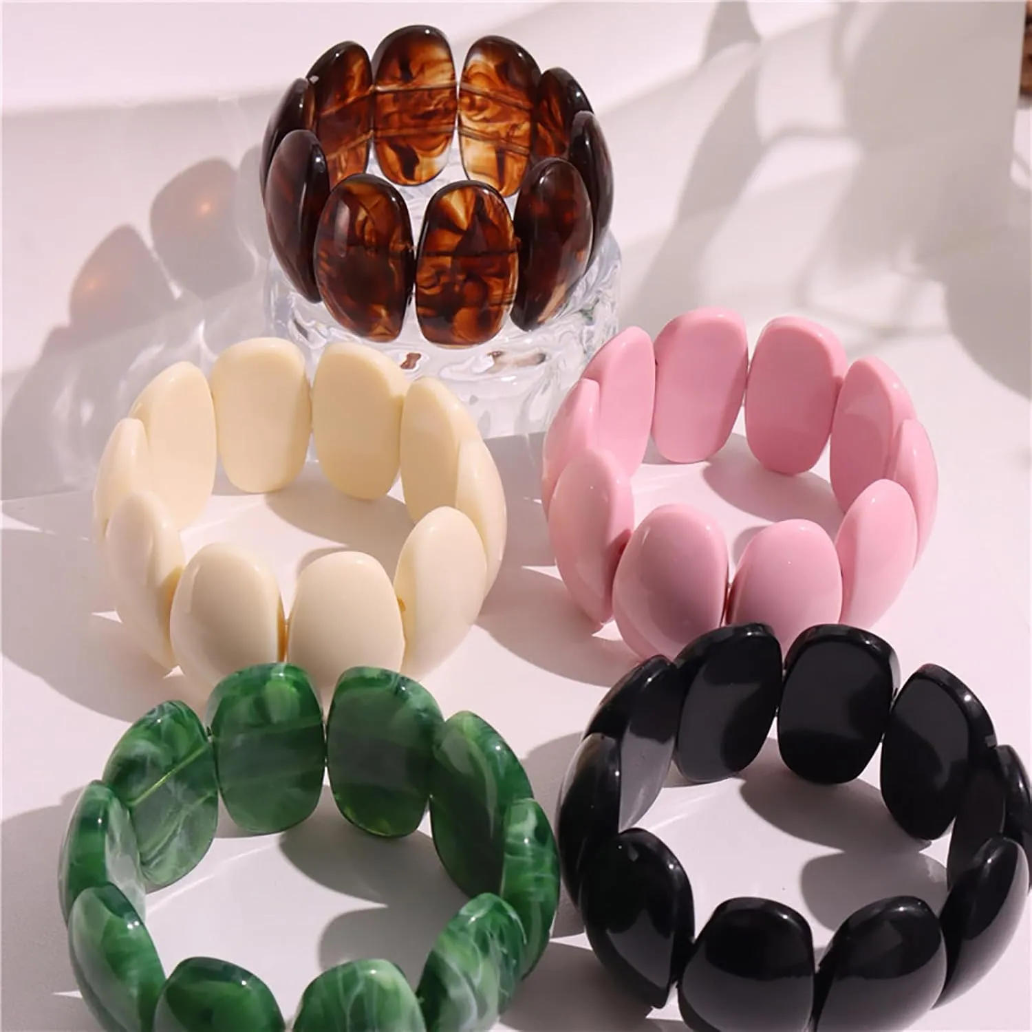 HIIXHC Resin Stretch Bangle Bracelets for Women Acrylic Beads Stretchable Bracelets Wide Irregular Geometric Wristband Summer Beach Jewelry for womens vacation outfits