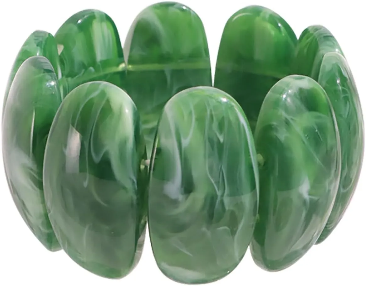 HIIXHC Resin Stretch Bangle Bracelets for Women Acrylic Beads Stretchable Bracelets Wide Irregular Geometric Wristband Summer Beach Jewelry for womens vacation outfits