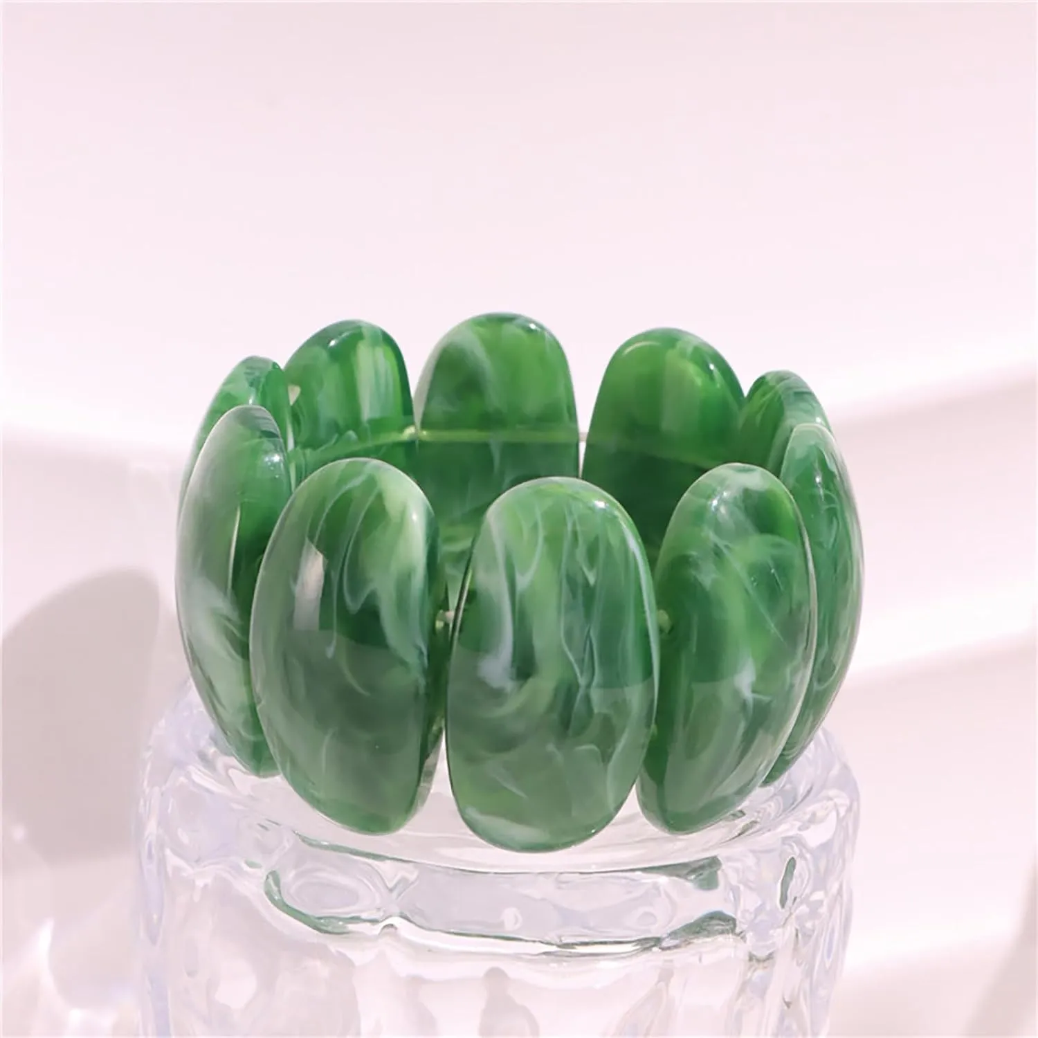 HIIXHC Resin Stretch Bangle Bracelets for Women Acrylic Beads Stretchable Bracelets Wide Irregular Geometric Wristband Summer Beach Jewelry for womens vacation outfits