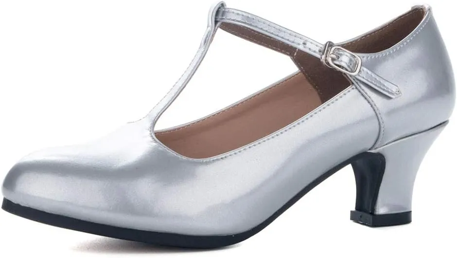 HIPPOSEUS Women Ballroom Dance Shoes Closed Toe Wedding Party Pumps T Strap Character Shoes, Model KM-719