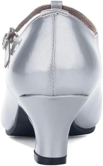 HIPPOSEUS Women Ballroom Dance Shoes Closed Toe Wedding Party Pumps T Strap Character Shoes, Model KM-719