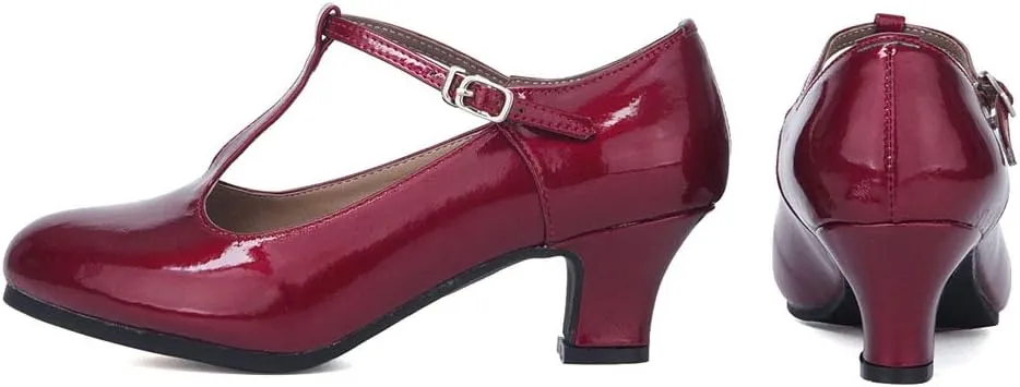 HIPPOSEUS Women Ballroom Dance Shoes Closed Toe Wedding Party Pumps T Strap Character Shoes, Model KM-719
