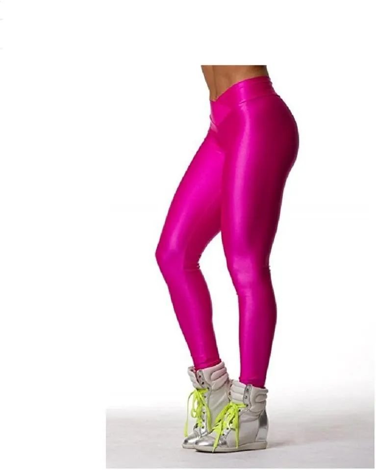 Hupplle Fashion Neon Stretch Skinny Shiny Spandex Leggings Pants