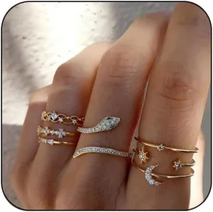 INENIMARTJ Boho Rings for Women Teen Girls,Gold Stacking Rings Set Vintage Knuckle Stackable Moon Star Snake Butterfly Heart Flower Leaf Top Finger Rings