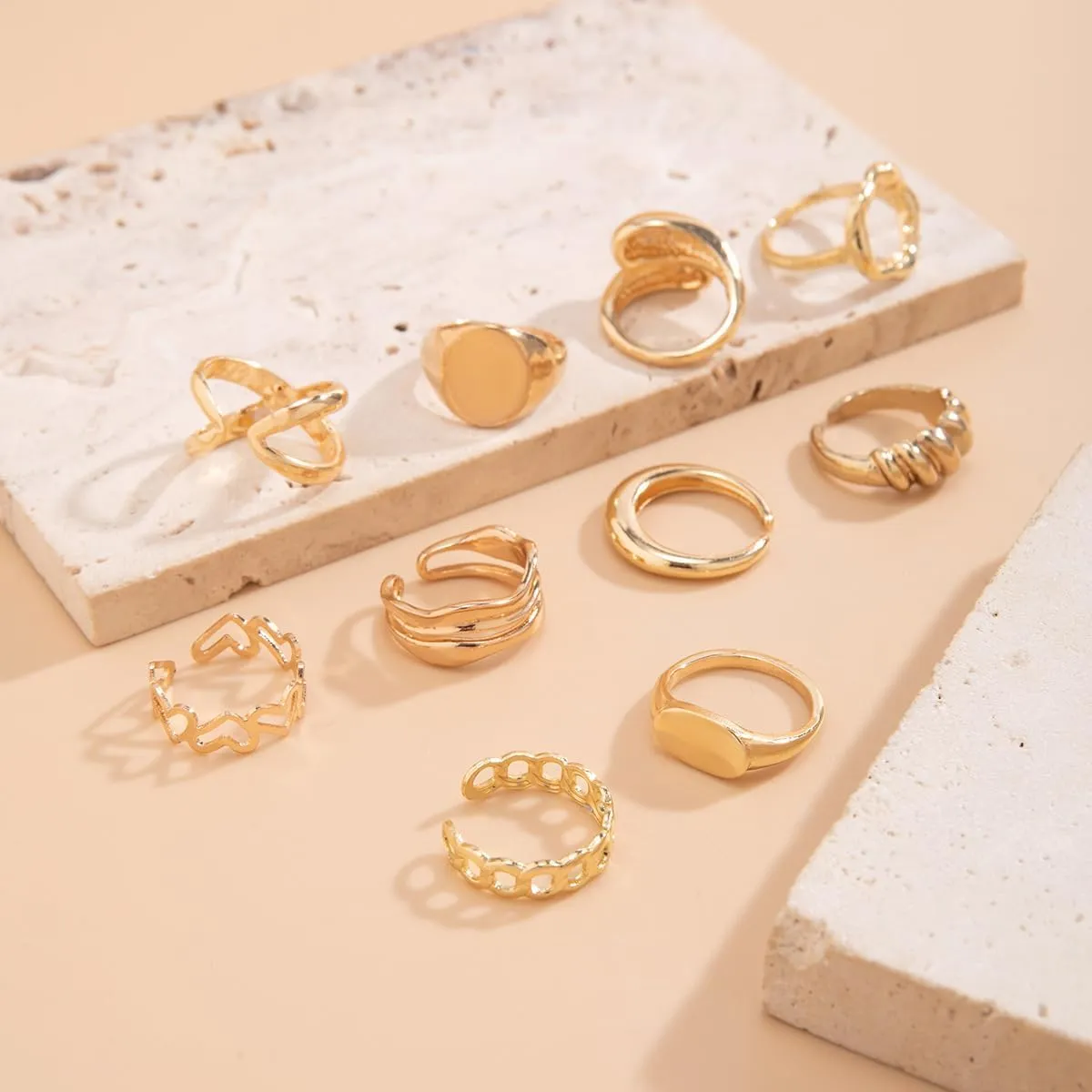 INENIMARTJ Boho Rings for Women Teen Girls,Gold Stacking Rings Set Vintage Knuckle Stackable Moon Star Snake Butterfly Heart Flower Leaf Top Finger Rings