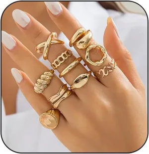 INENIMARTJ Boho Rings for Women Teen Girls,Gold Stacking Rings Set Vintage Knuckle Stackable Moon Star Snake Butterfly Heart Flower Leaf Top Finger Rings