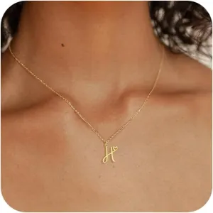 Initial Necklaces for Women, Dainty Gold Letter Pendant Necklace 14K Gold Plated Name Necklace Cute Initial Necklaces Personalized Monogram Choker Necklaces for Women Trendy Gold Jewelry Gifts