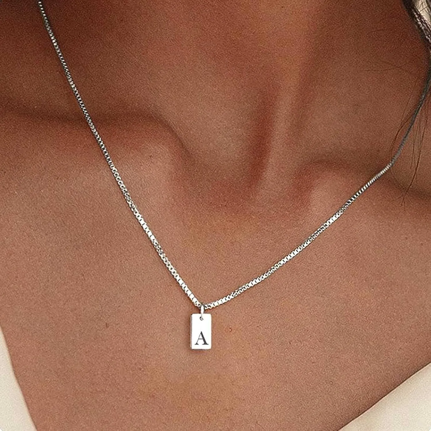 Initial Necklaces for Women Silver Plated Letter Name Necklace Personalized Initial Tag Pendant Necklaces for Women