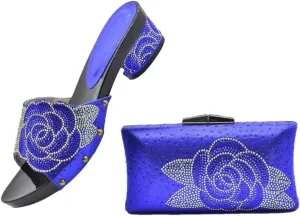 Italian Design Wedding Shoes Bag Combo African Rhinestone Bridal Party Heel Set