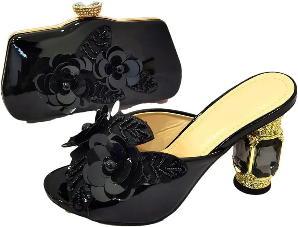 Italian Sparkling Crystal Bridal Shoes with Coordinating Evening Bag African Wedding Party Luxury Heel Set