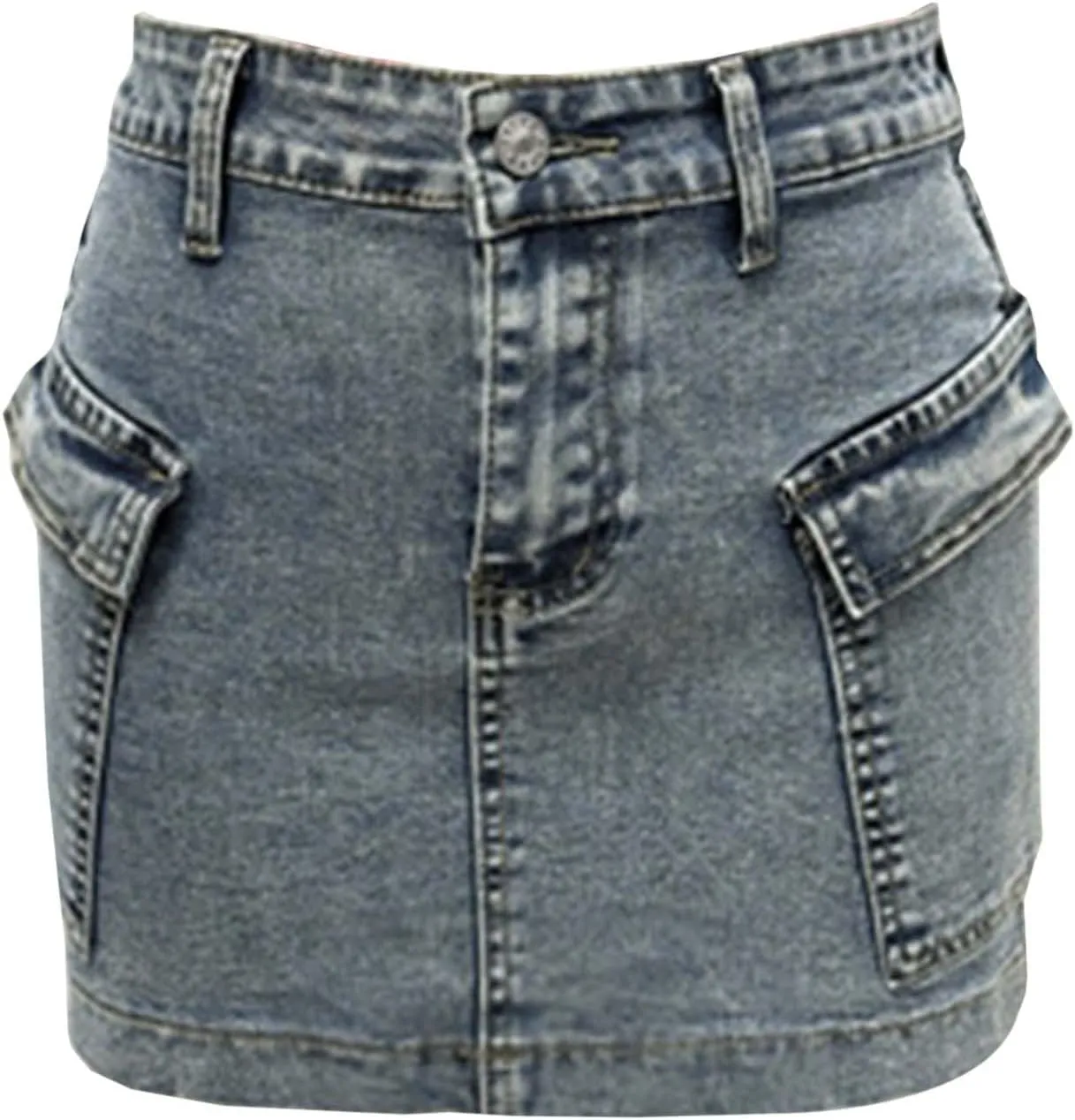 Jean Skirts for Women A-Line High Waisted Summer Casual Cargo Skirts Trendy Going Out Mini Skirts with Pockets