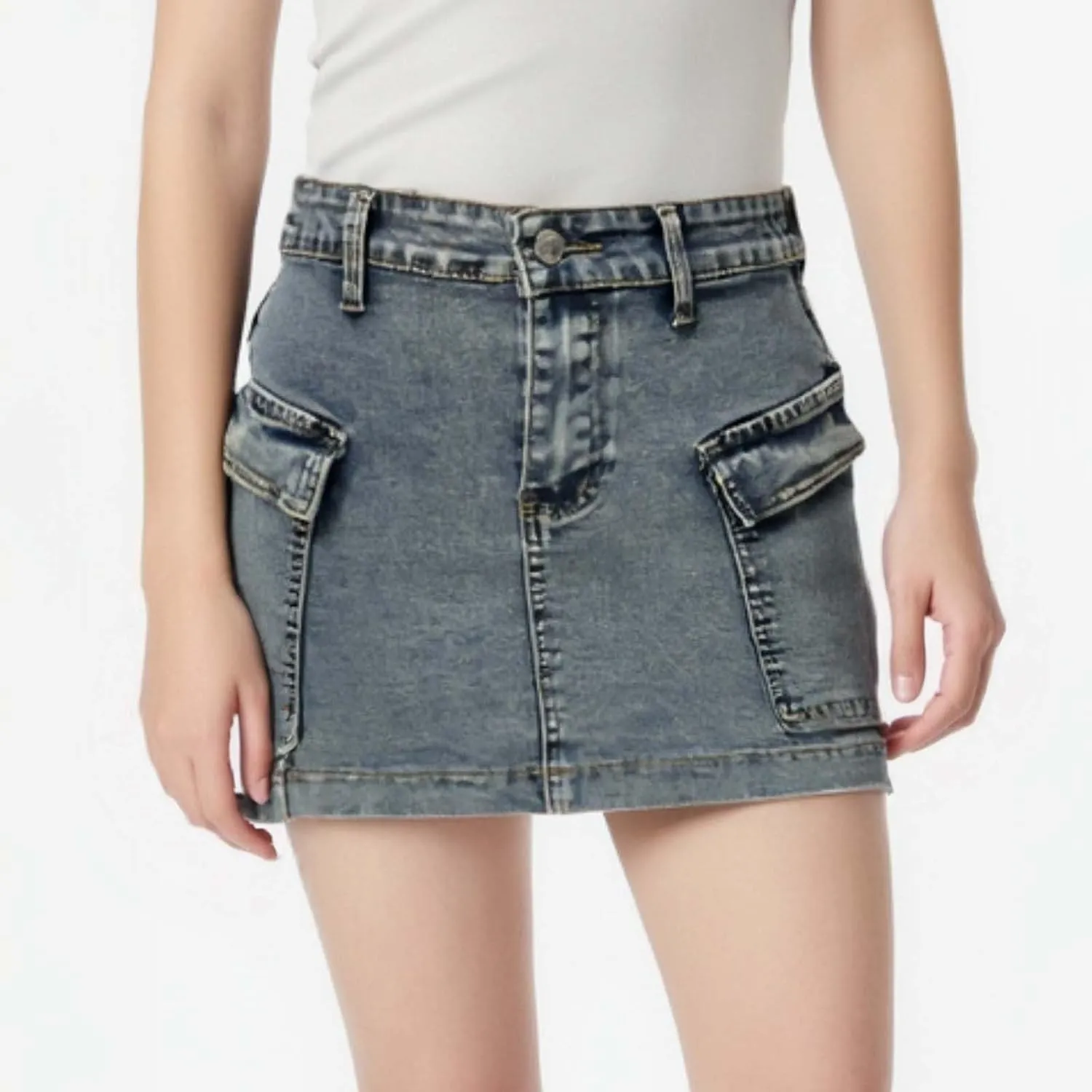 Jean Skirts for Women A-Line High Waisted Summer Casual Cargo Skirts Trendy Going Out Mini Skirts with Pockets