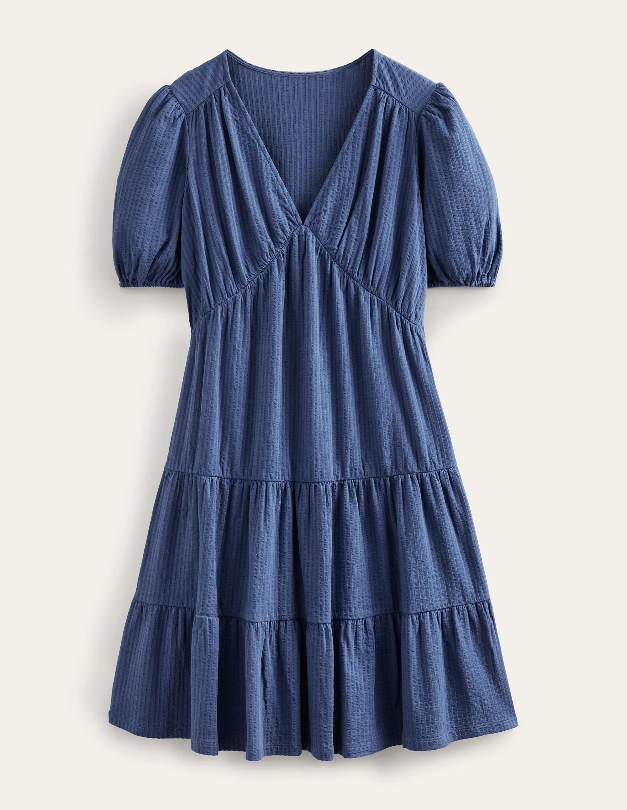 Jersey Seersucker Dress-True Navy