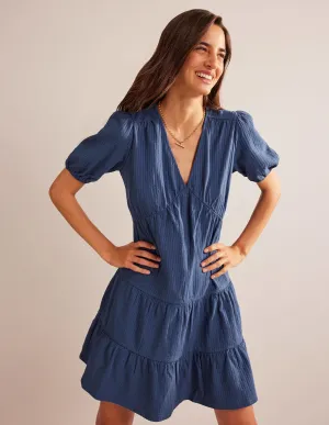 Jersey Seersucker Dress-True Navy