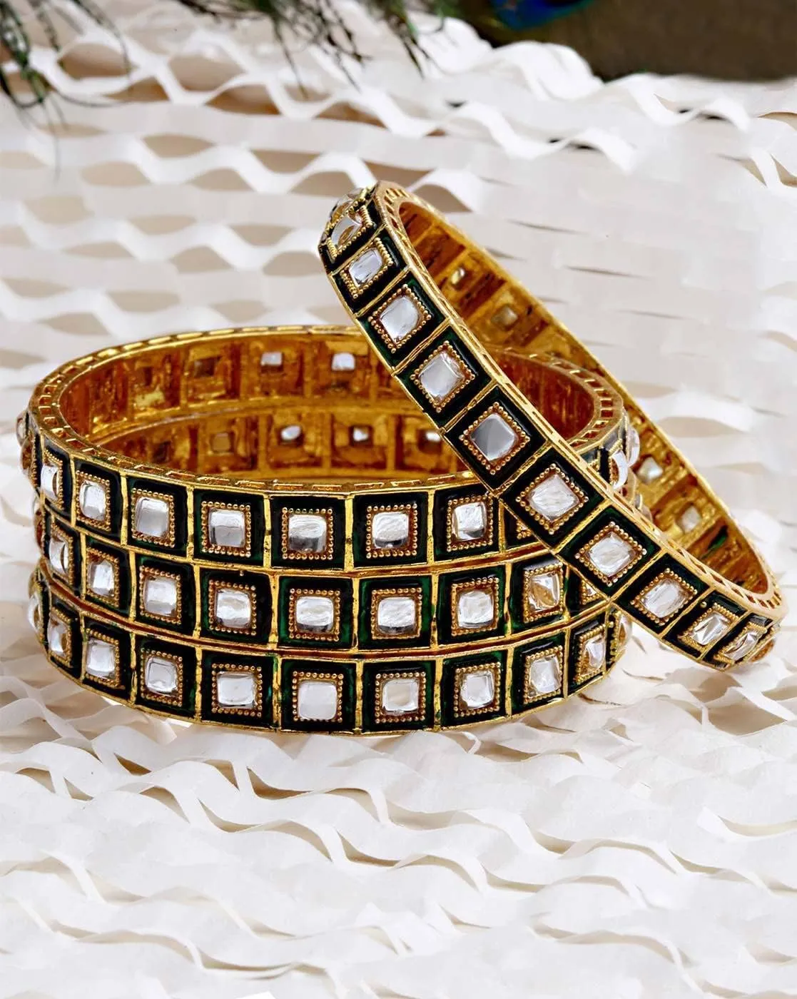 Jewar Mandi Bangles Fashion Jewelry Indian Bollywood Faux Kundan Floral Gold Plated Meena Work Bracelet Kada Jewelry for Women